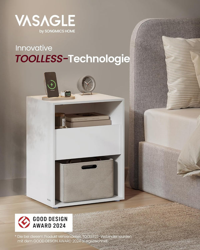 Nachttisch Set mit Ladefunktion mattweiss