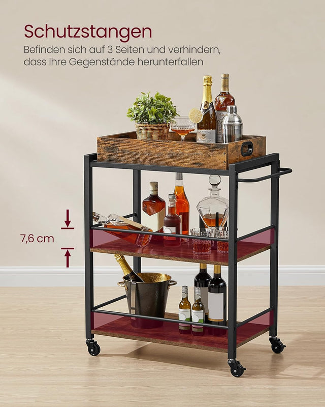 Servierwagen mit Tablett und Rollen vintagebraun von Songmics