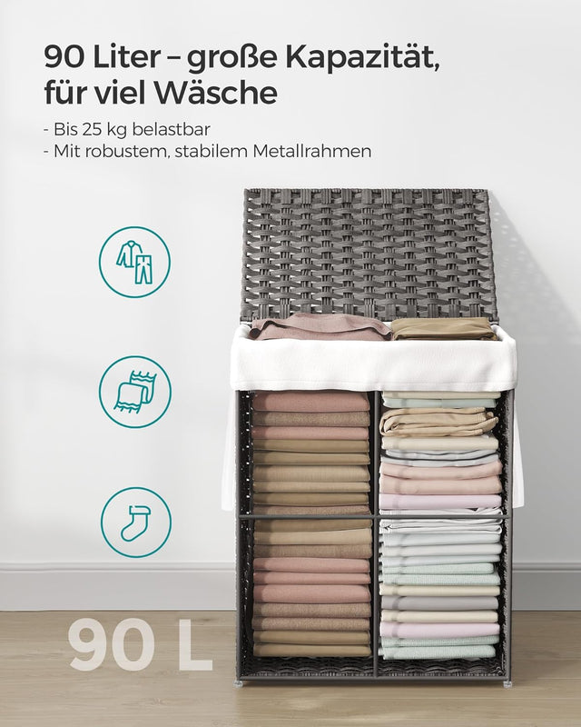 Wäschekorb Rattan Faltbar 90L Taubengrau von Songmics
