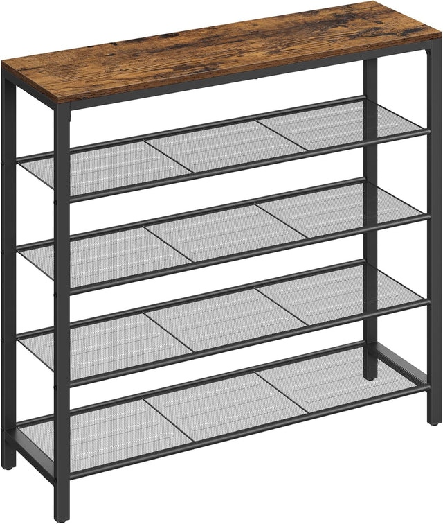 Schuhregal 4 Gitter-Ablagen Metall Industrie Design Vintagebraun Schwarz
