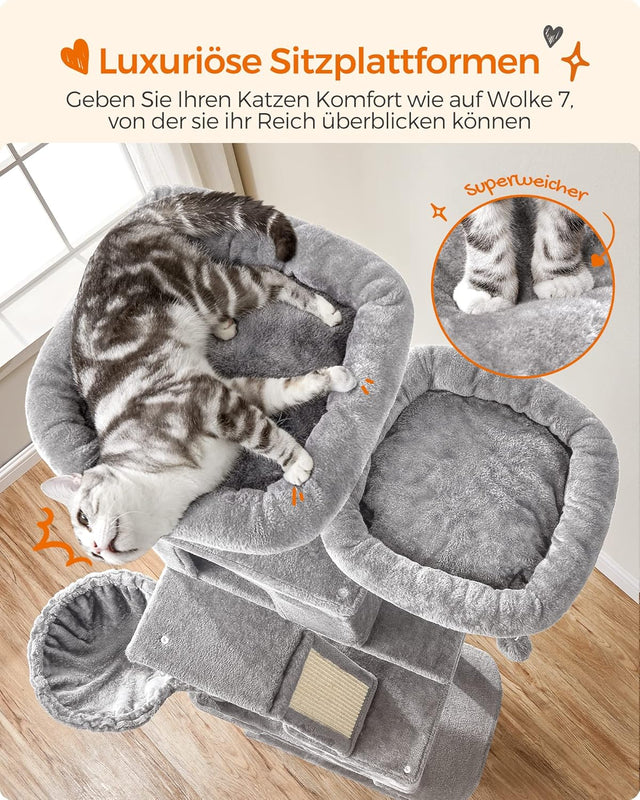 Kratzbaum XXL Katzenbaum Mehrstöckig Hellgrau