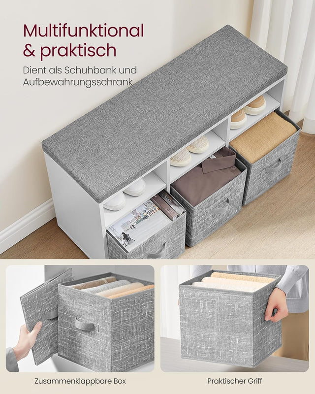Schuhbank mit Aufbewahrung, wolkenweiss-Taubengrau von Songmics