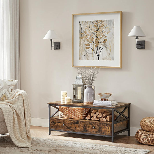 Couchtisch Wohnzimmer Schubladen Industrie Vintagebraun Schwarz von Songmics