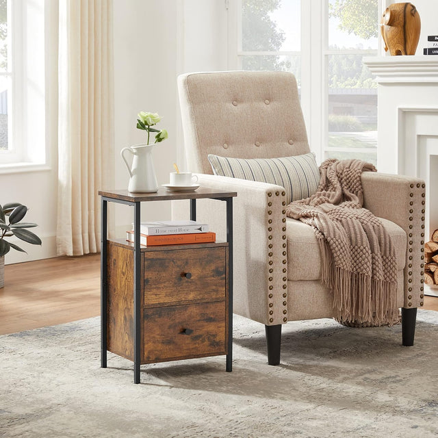 Nachttisch mit Schubladen Industrie-Design Vintagebraun-Schwarz