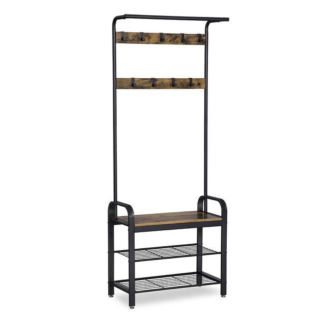 Garderobenständer mit Schuhbank Industrie-Design Vintagebraun-Schwarz
