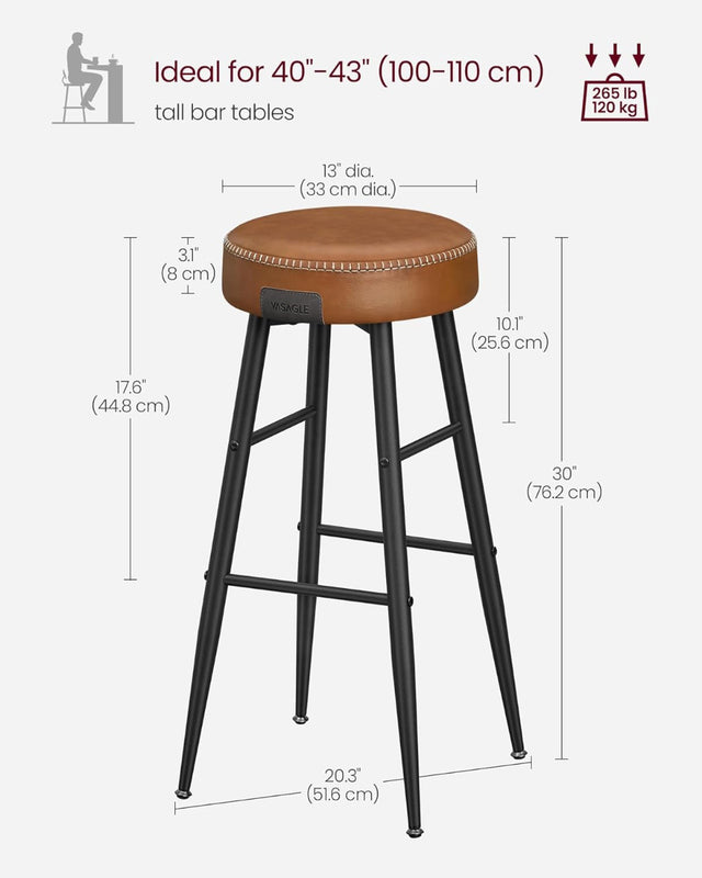 Barhocker 2er Set Kunstleder Mid-Century Karamellbraun Tall