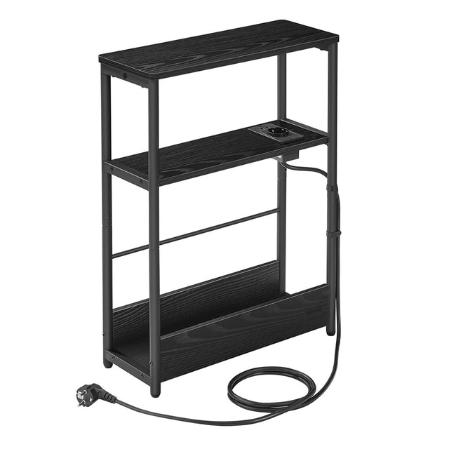 Beistelltisch mit Ladefunktion, 3 Ablagen, schwarz