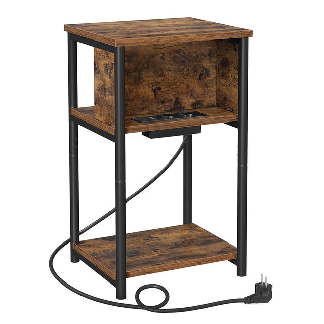 Beistelltisch mit Steckdose Vintagebraun-Schwarz