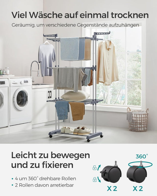 Wäscheständer Standtrockner 4 Ebenen mit Rollen