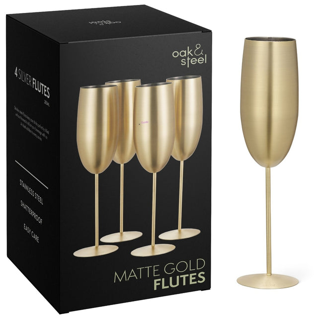 Edelstahl Sektgläser Flute Gold Matt 4er-Set