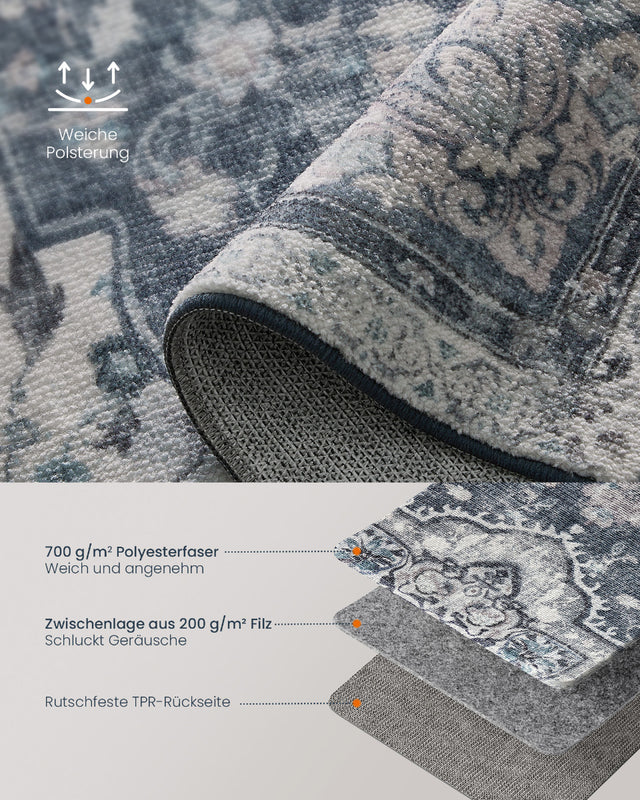 Wohnzimmerteppich Rutschfest Vintage Grau 120 x 170 cm