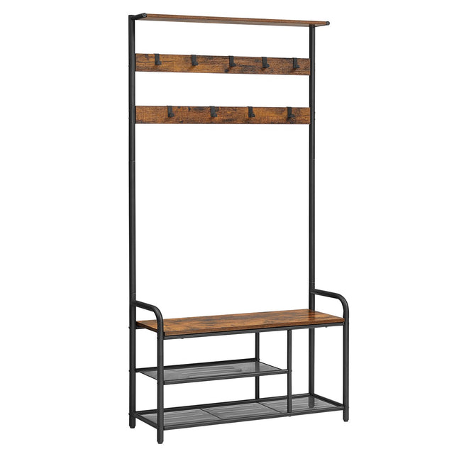 Garderobenständer mit Schuhbank und abnehmbaren Haken Vintagebraun-Schwarz