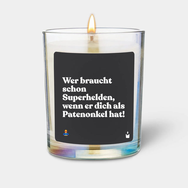 Duftkerze Rainbow Woody Wer braucht schon Superhelden, wenn er dich als Patenonkel hat! von ChattyCandles