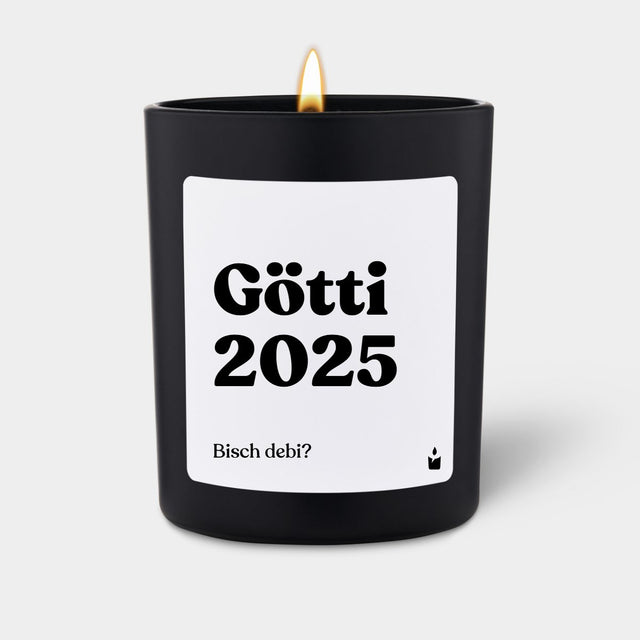 Duftkerze Schwarz Flowery Götti 2025. Bisch debi?