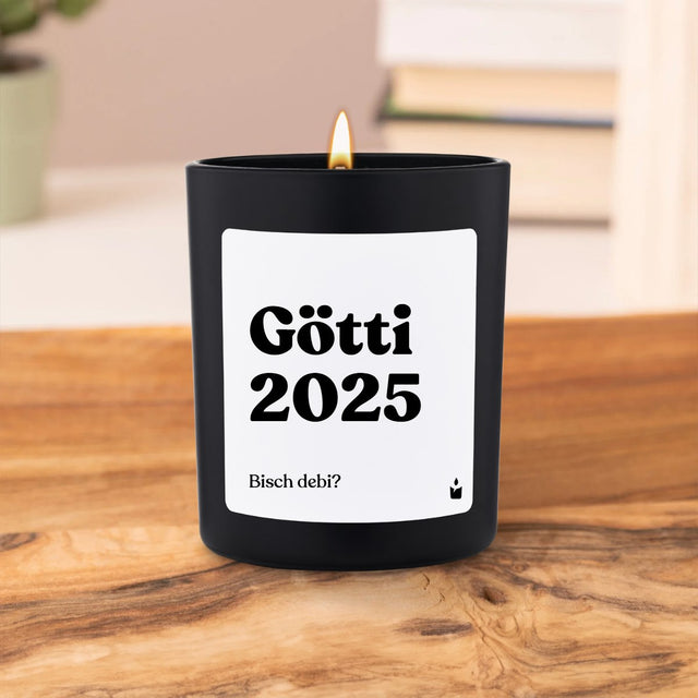 Duftkerze Schwarz Flowery Götti 2025. Bisch debi?
