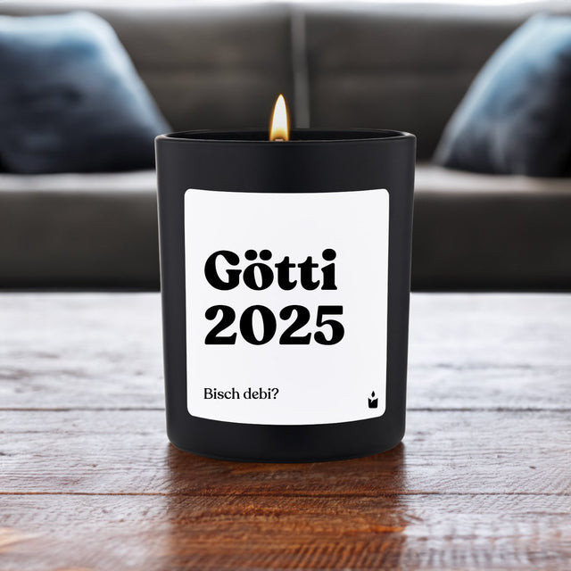Duftkerze Schwarz Flowery Götti 2025. Bisch debi?