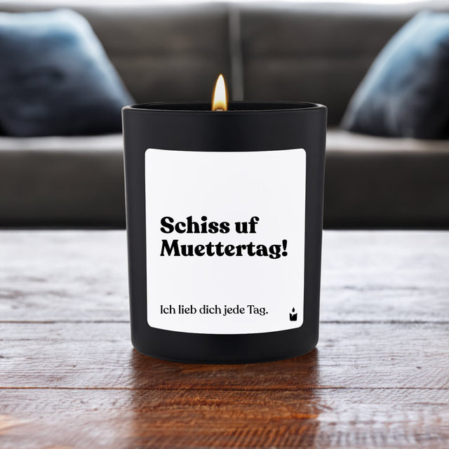 Duftkerze Schwarz Flowery Schiss uf Muettertag! Ich lieb dich jede Tag. von ChattyCandles