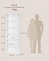 Bücherregal 6-stöckig Offenes Standregal Wolkenweiss, 24 x 60 x 178,5 cm