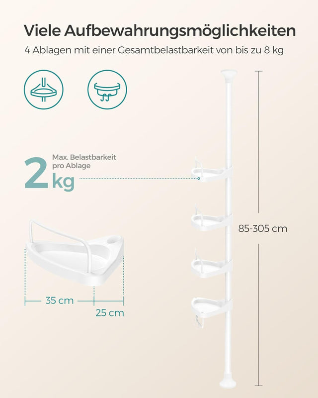 Duschregal höhenverstellbar mit 4 Ablagen weiss