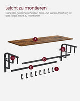 Wandgarderobe mit Aufbewahrungsregal 80cm rustikal Braun von Songmics