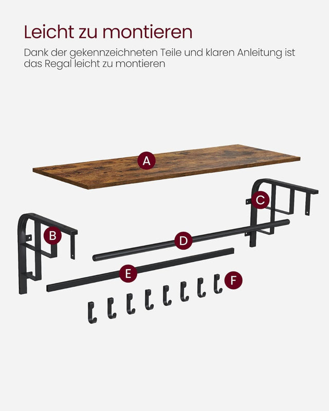 Wandgarderobe mit Aufbewahrungsregal 80cm rustikal Braun von Songmics