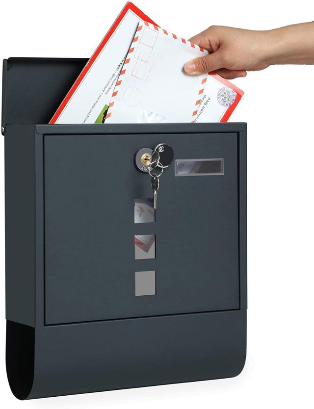 Wandbriefkasten Schloss Sichtfenster Zeitungsfach Anthrazitgrau