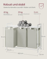 Wäschekorb mit 3 Fächern und Ablage, cremeweiss-mattweiss von Songmics