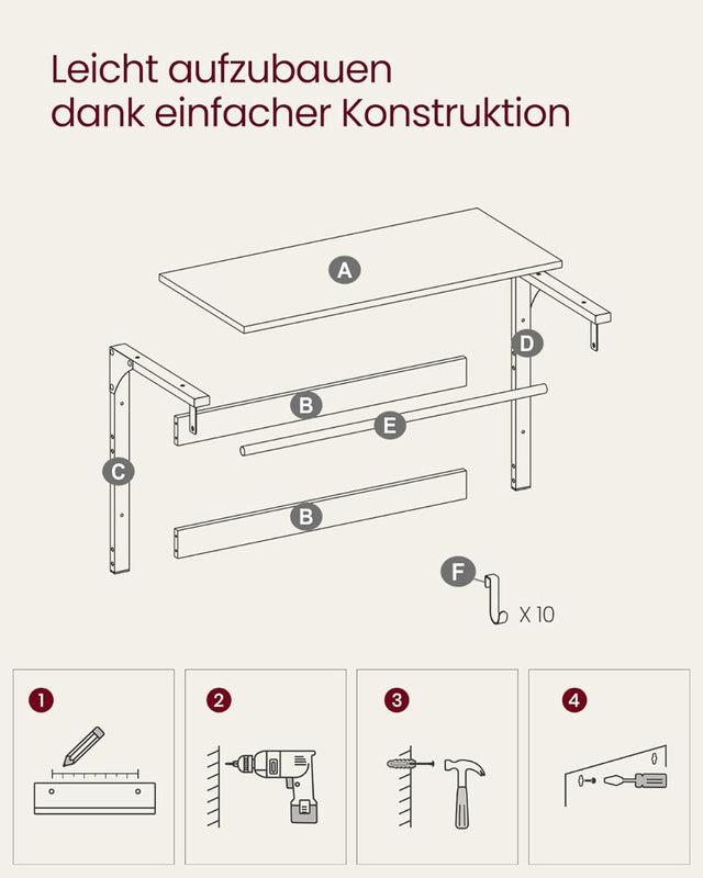 Wandgarderobe mit Ablage 80cm Vintagebraun-Schwarz von Songmics