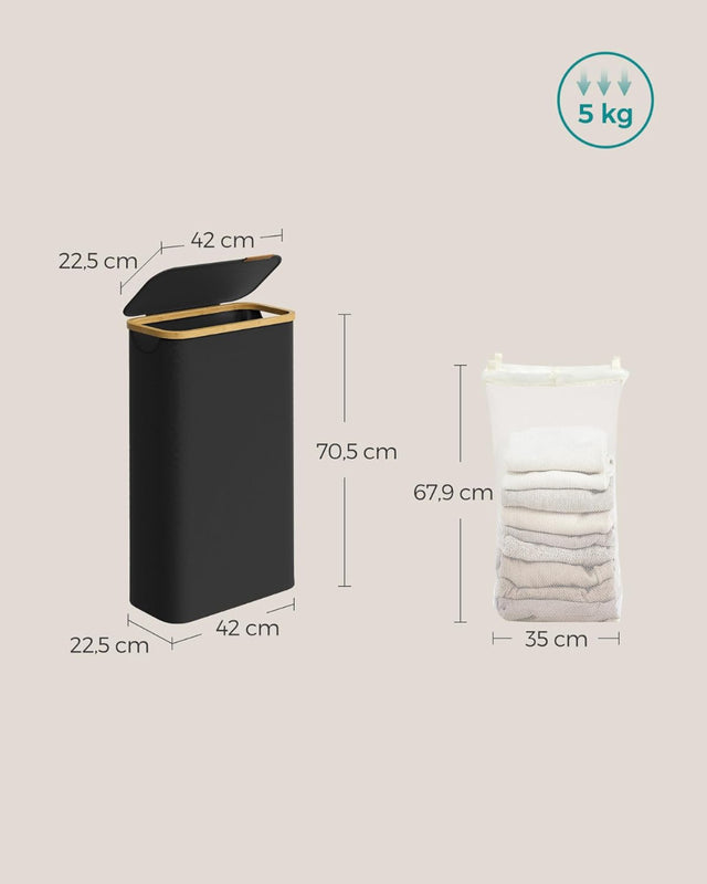 Wäschekorb Wäschesammler Schmal Bambus 65l Schwarz