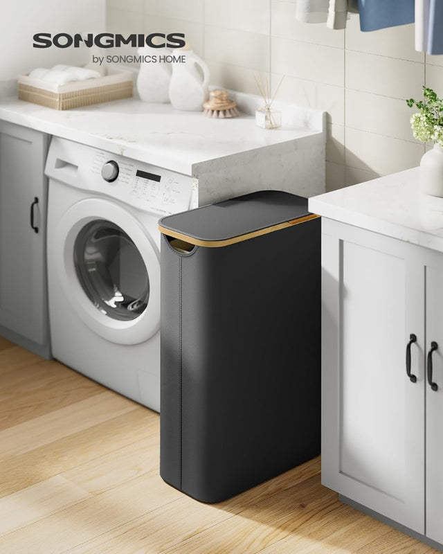 Wäschekorb Wäschesammler Schmal Bambus 65l Schwarz