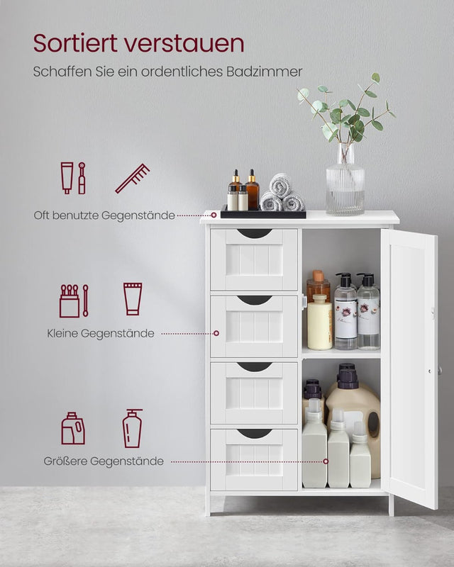 Badezimmerschrank mit 4 Schubladen und Tür Weiss