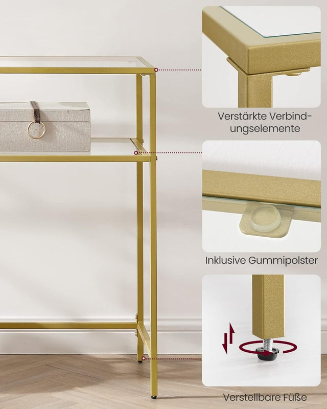 Konsolentisch Hartglas Modern Verstellbar Wohnzimmer Goldfarben