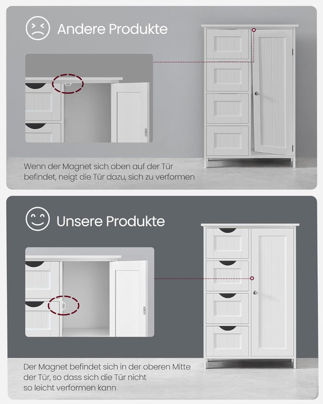 Badezimmerschrank mit 4 Schubladen und Tür Weiss