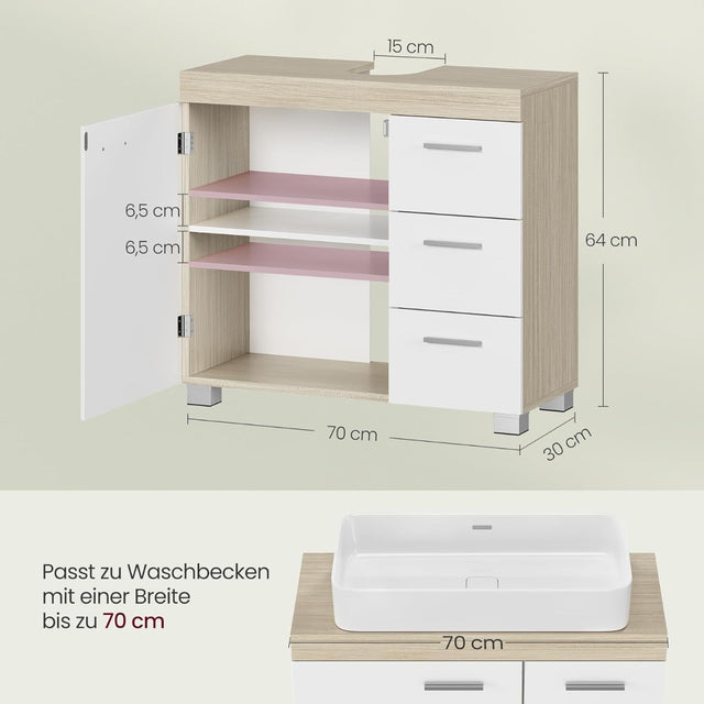 Waschbeckenunterschrank mit Schubladen wolkenweiss-naturbeige von Songmics