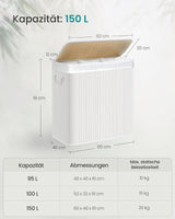 Wäschekorb Wäschebox Bambus 3 Fächer faltbar mit Griffen