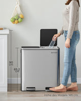 Mülleimer 60L Mülltrennsystem Treteimer Küche Silber