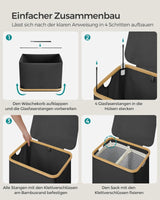 Wäschekorb 2 Fächer Bambus Griffe Schwarz