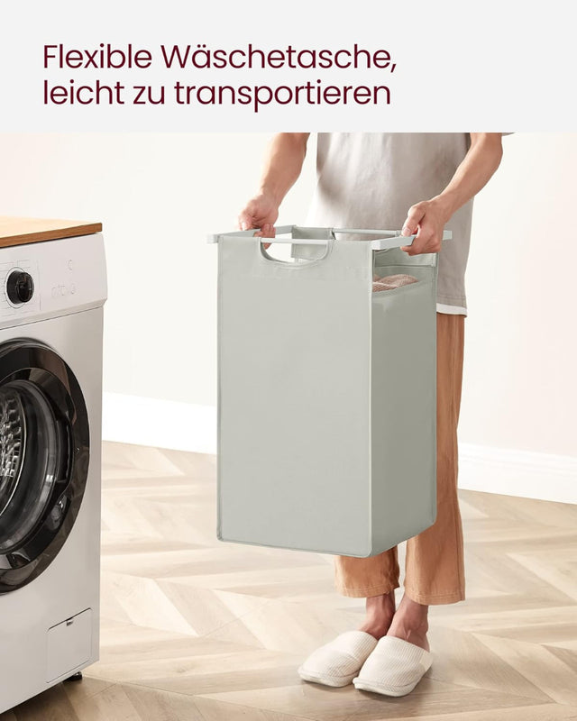 Wäschekorb mit 3 Fächern und Ablage, cremeweiss-mattweiss von Songmics