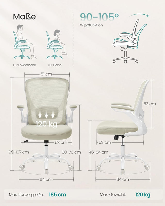 Bürostuhl Ergonomisch Drehstuhl Höhenverstellbar Beige