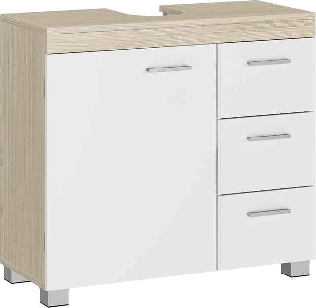 Waschbeckenunterschrank mit Schubladen wolkenweiss-naturbeige von Songmics