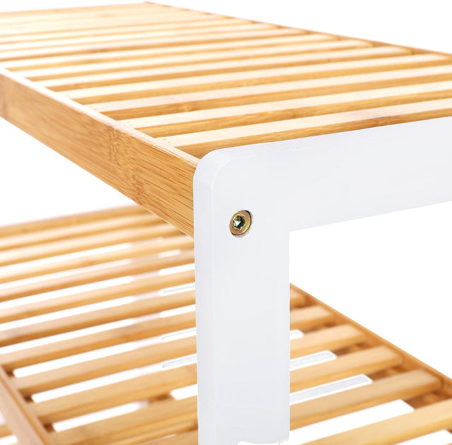 Schuhregal Schuhablage Bambus 3 Ebenen weiss-natur