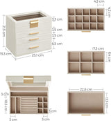 Schmuckkästchen mit Glasdeckel 4 Ebenen wolkenweiss-golden