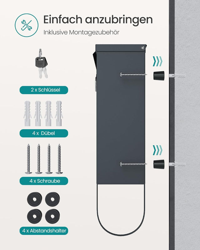 Wandbriefkasten Schloss Sichtfenster Zeitungsfach Anthrazitgrau