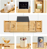 Badewannenablage Bambus ausziehbar mit Getränkehalter