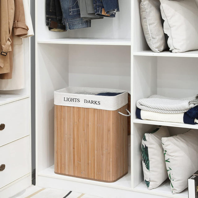 Wäschekorb Wäschesammler 2 Fächer Bambus 100l