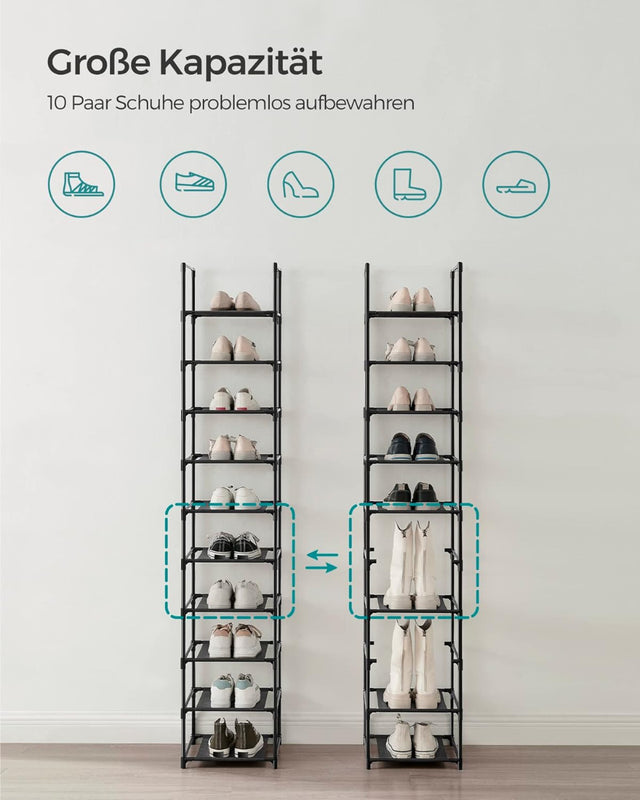 Schuhregal Metallgestell 10 Ebenen Schwarz von Songmics
