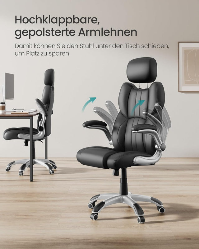 Bürostuhl Gaming Verstellbar Kopfstütze Armlehnen Schwarz von Songmics