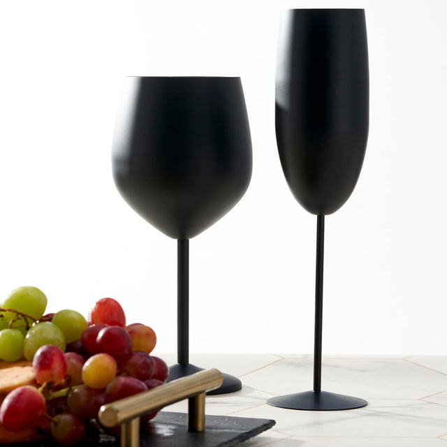 Edelstahl Sektgläser Flute Schwarz Matt 2er-Set