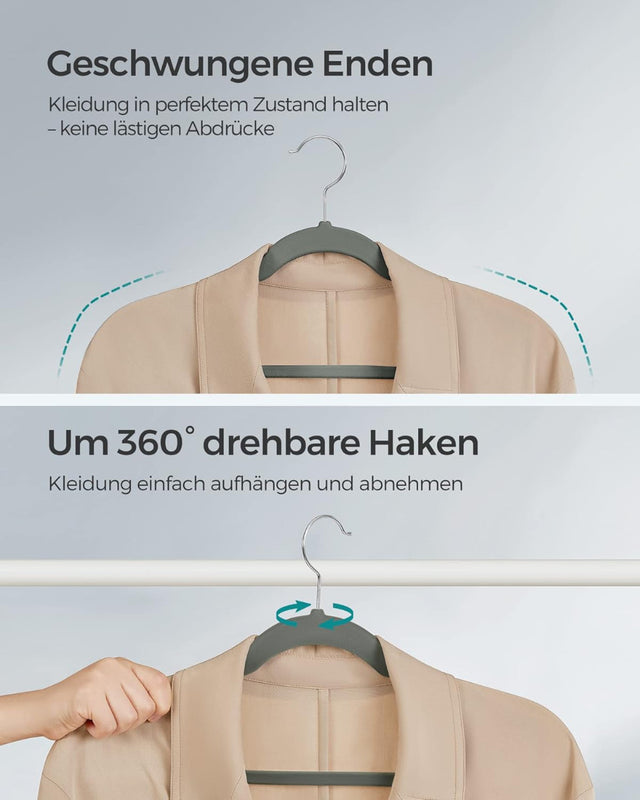 Kleiderbügel Samt 30er Set rutschfest Grau