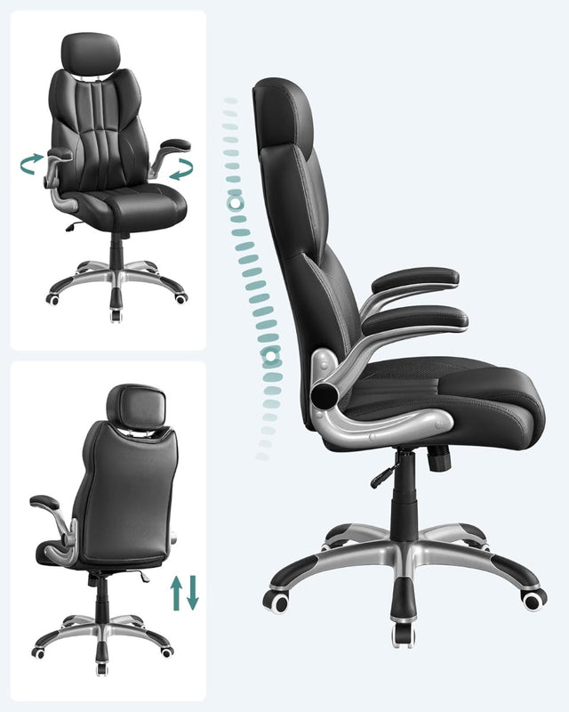 Bürostuhl Gaming Verstellbar Kopfstütze Armlehnen Schwarz von Songmics